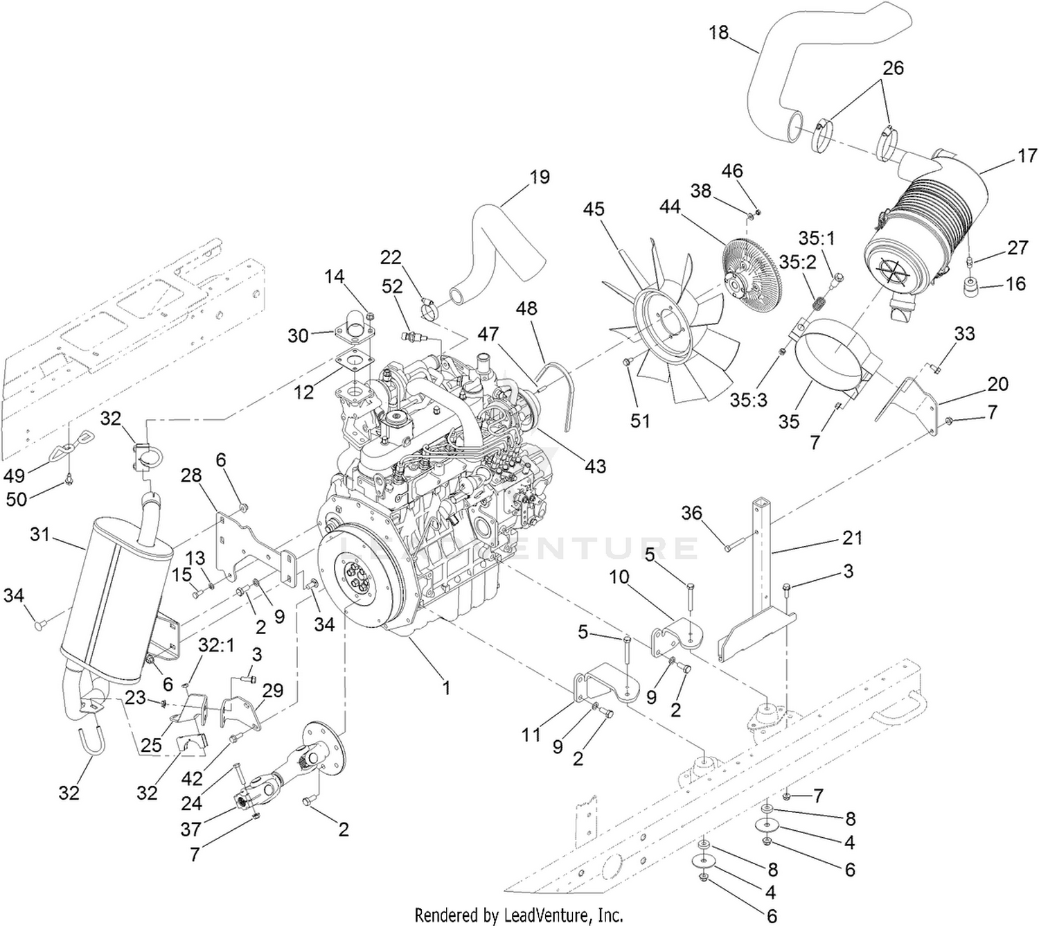 Engine, Muffler and Air Cleaner Assembly