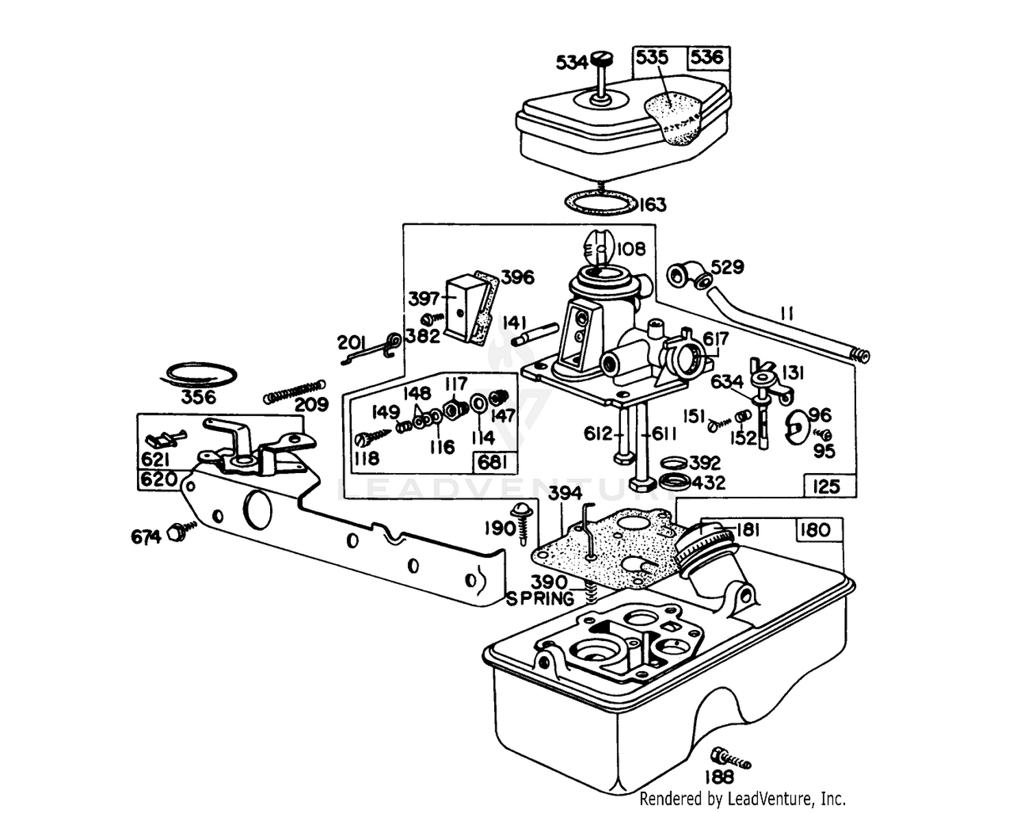 Carburetor Assembly Model 390065 For 21" Hand Propelled Model 16155 For 21" Self-Propelled Model 16287