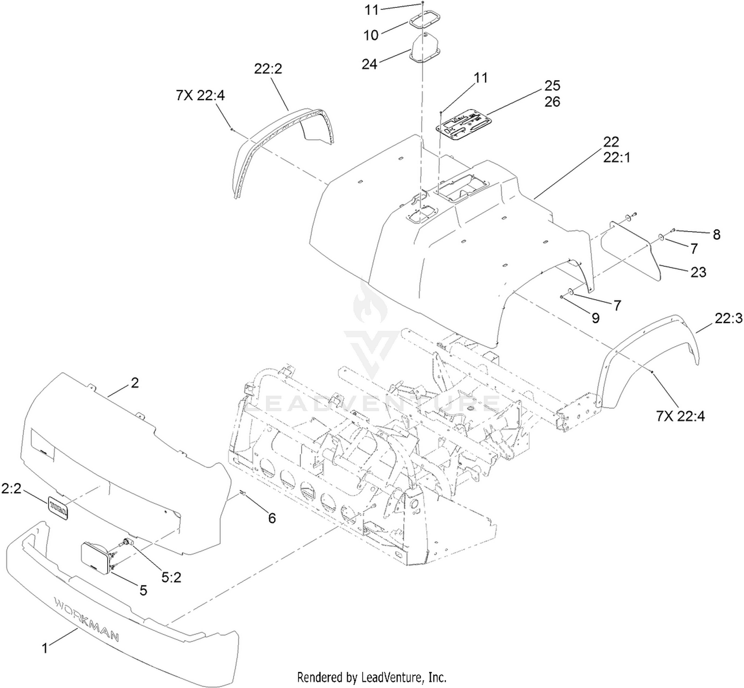 Bumper, Hood and Seat Base Assembly