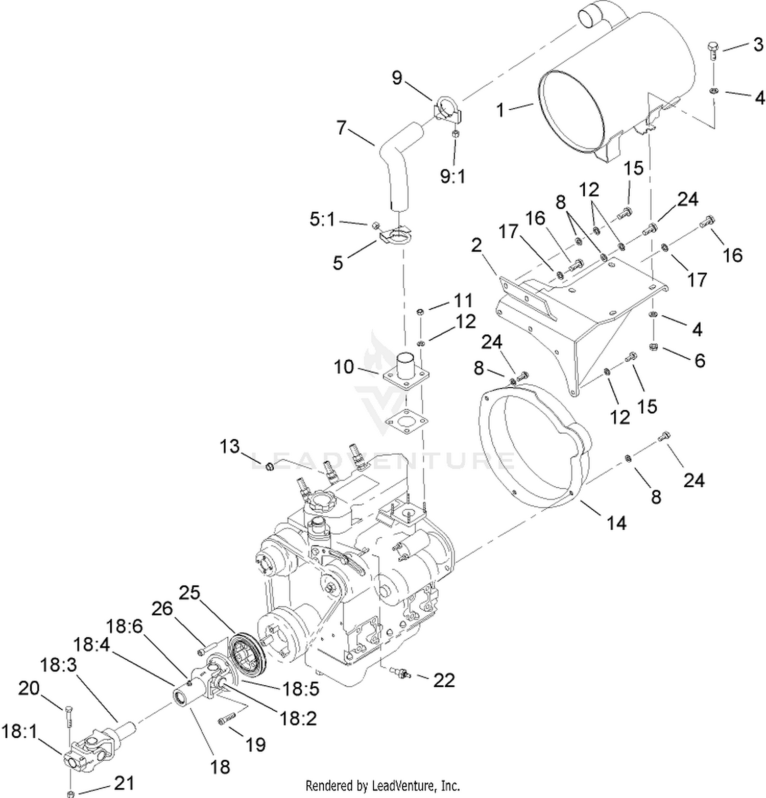 Muffler and Pump Drive Assembly