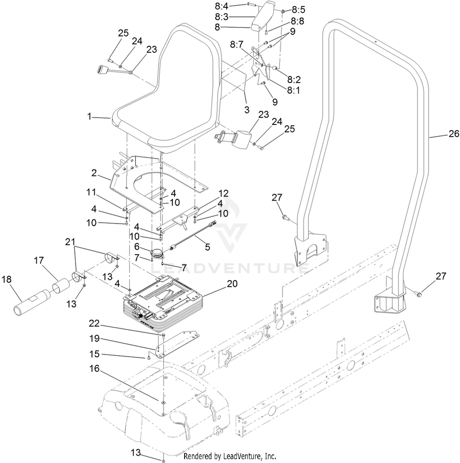 Seat and Roll-Over Protection System Assembly