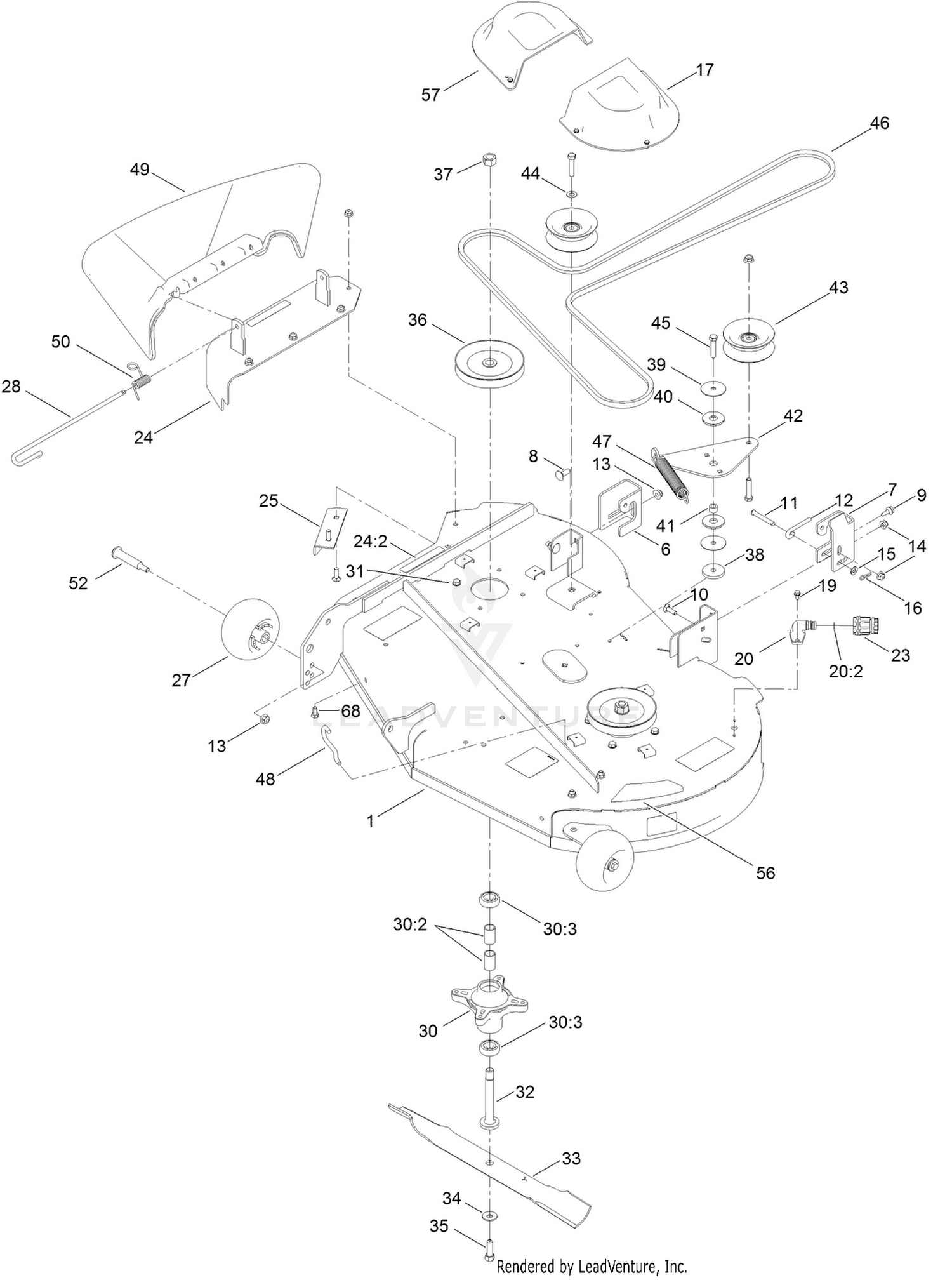 42 Inch Deck, Belt and Blade Assembly