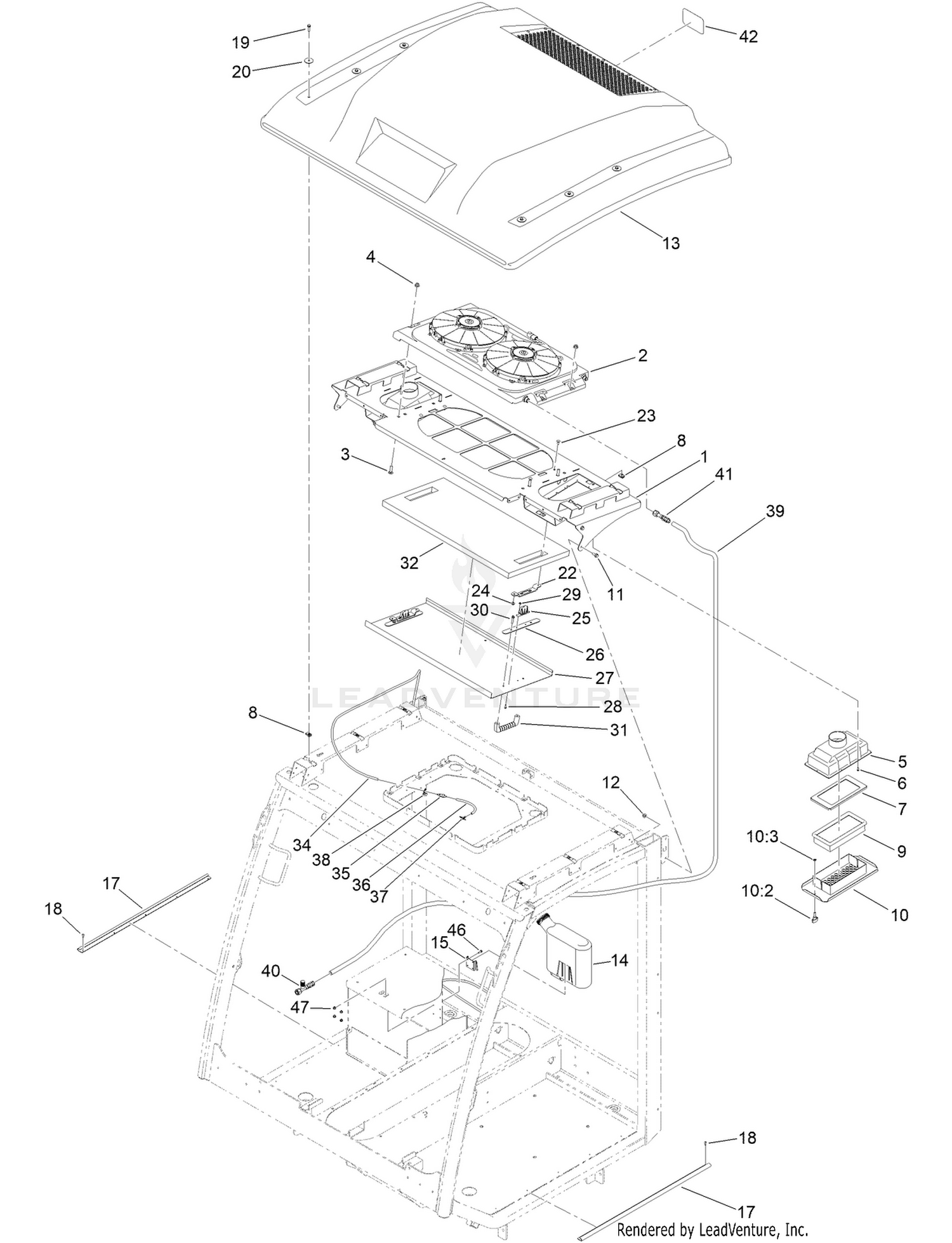 Cab Roof  A/C Condenser and Roof Assembly
