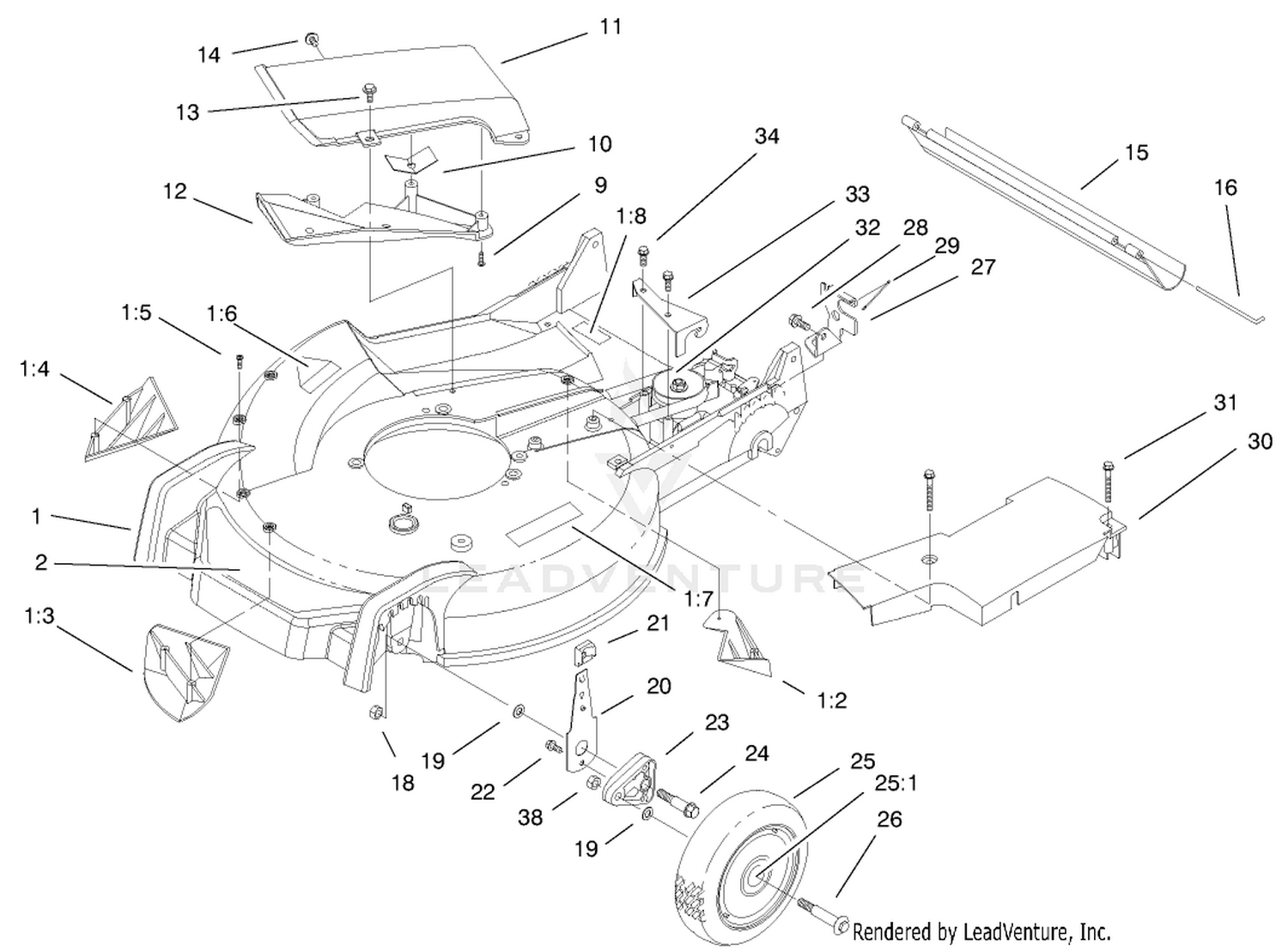 Housing, Handle Bracket  Wheel Assembly