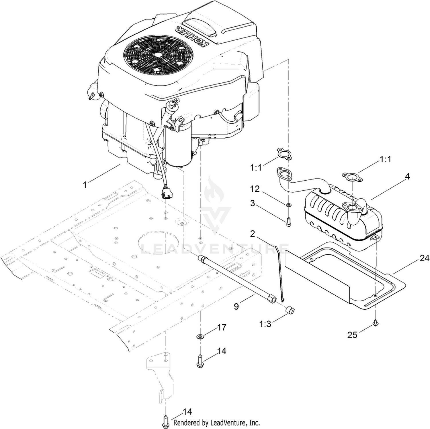 Engine and Muffler Assembly