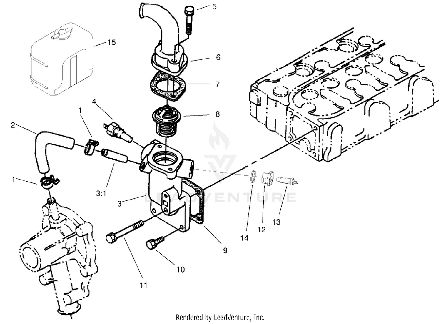 Water Flange And Thermostat Assembly