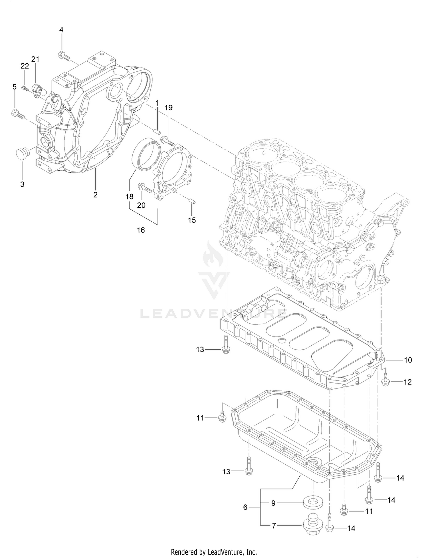 Flywheel Housing and Oil Sump Assembly