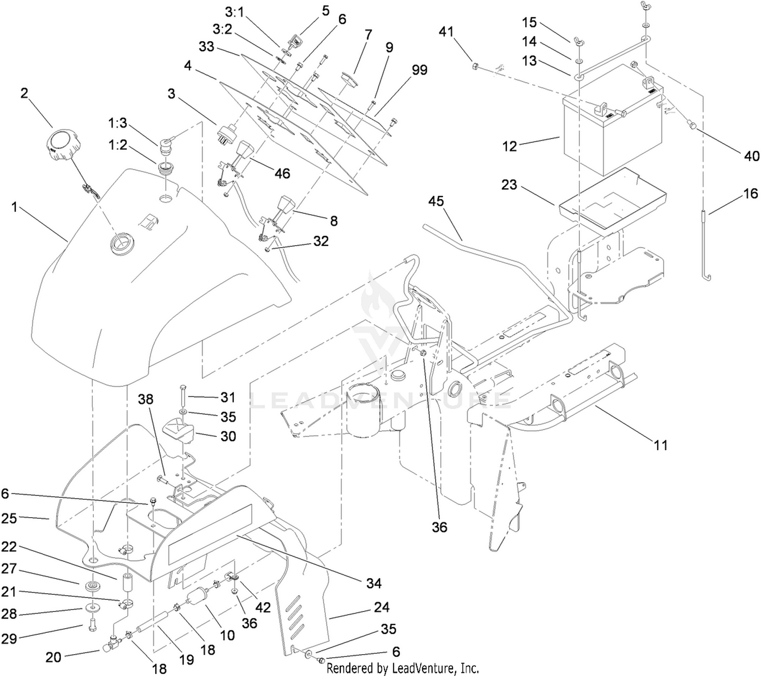 Fuel Tank and Battery Assembly