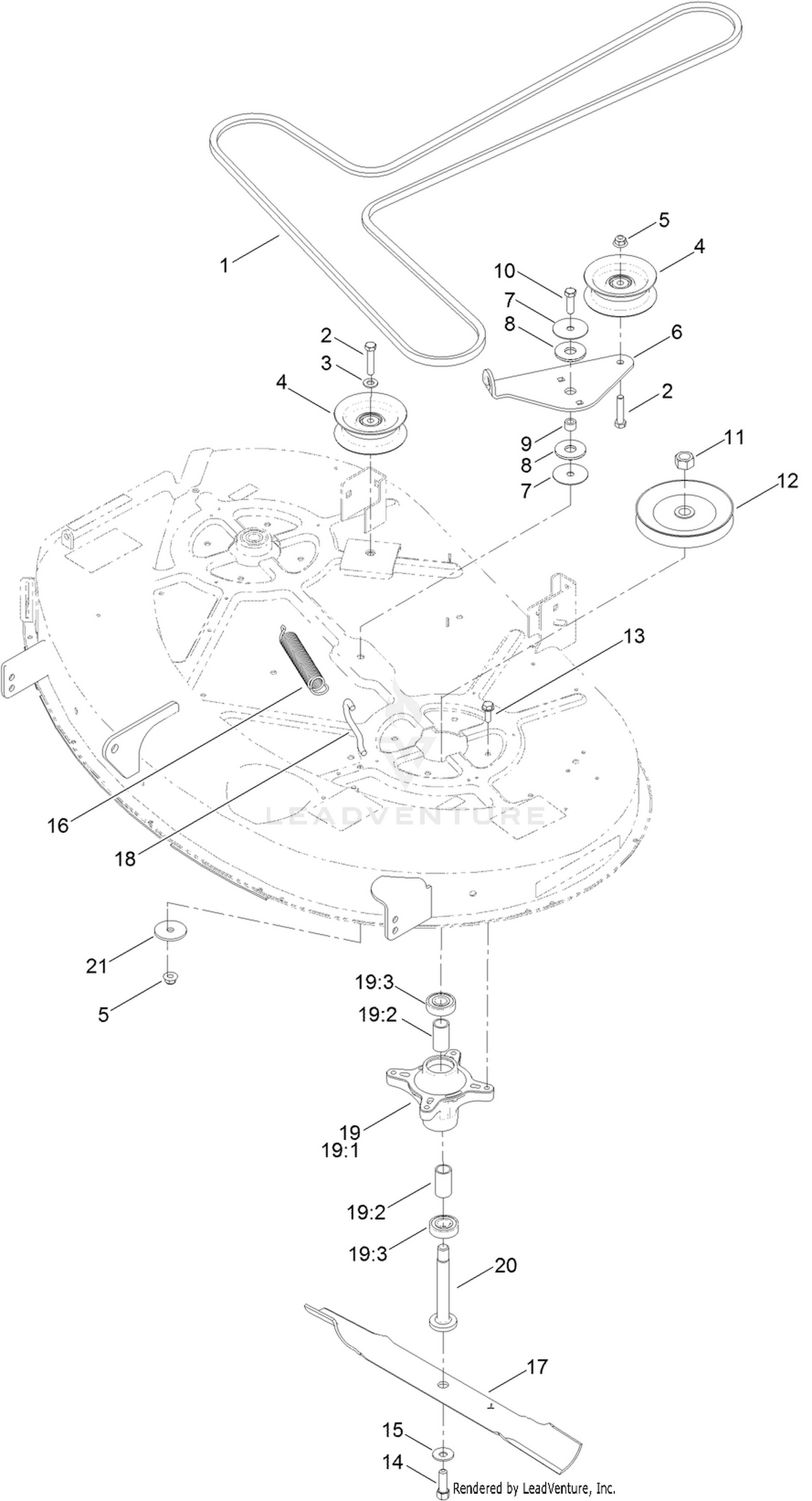 42 Inch Deck, Belt and Blade Assembly
