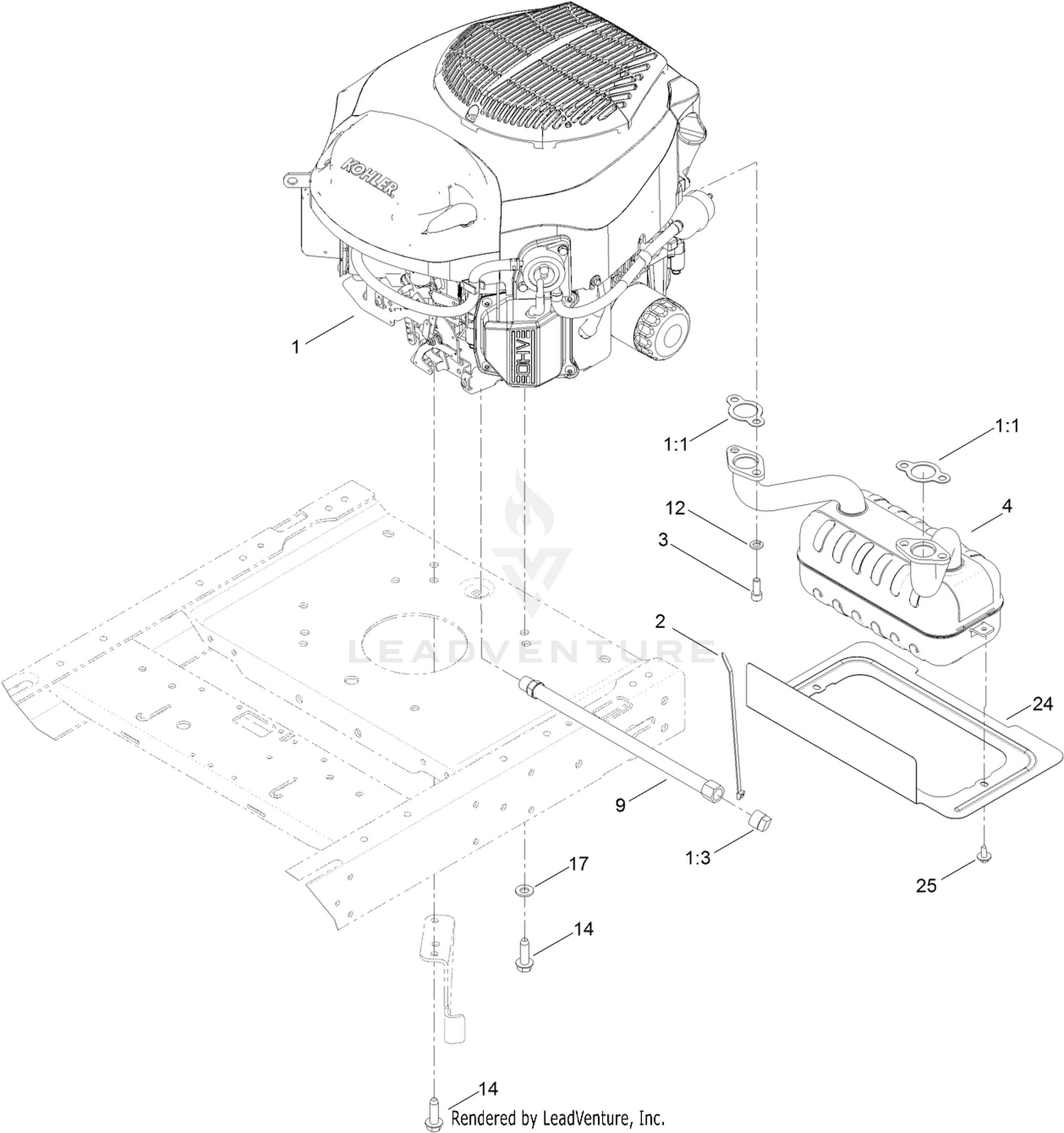 Engine and Muffler Assembly