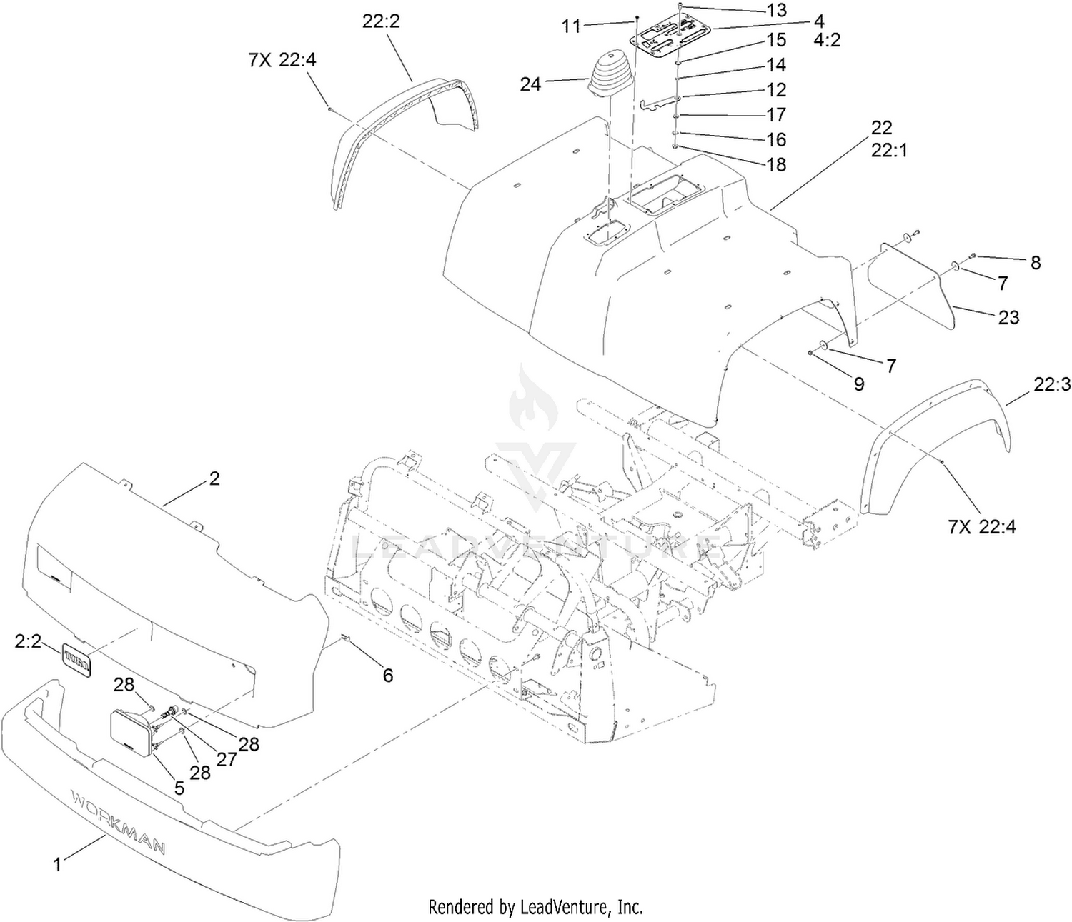 Bumper, Hood and Seat Base Assembly