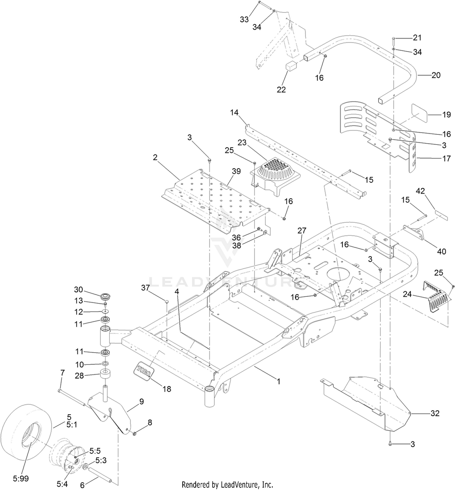 Frame, Front Axle and Caster Wheel Assembly