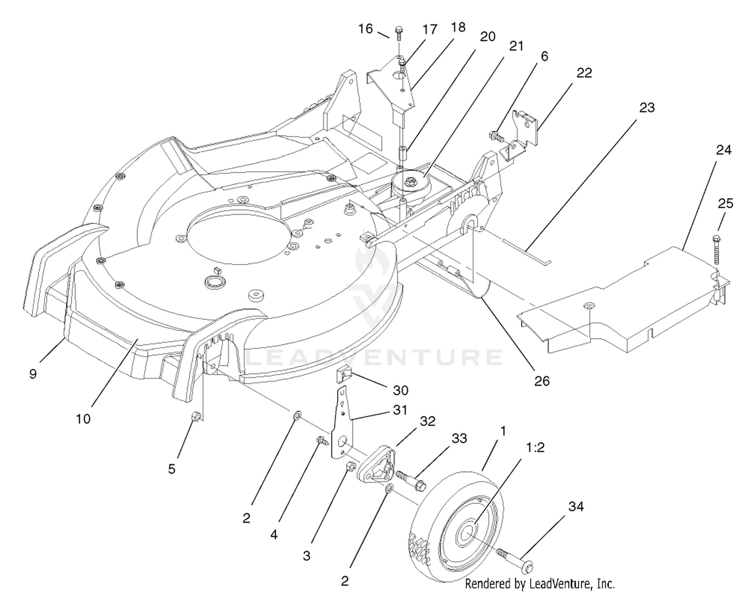 Housing, Handle Brackets and Wheel Assembly