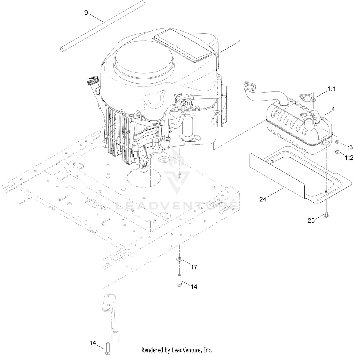 Engine and Muffler Assembly