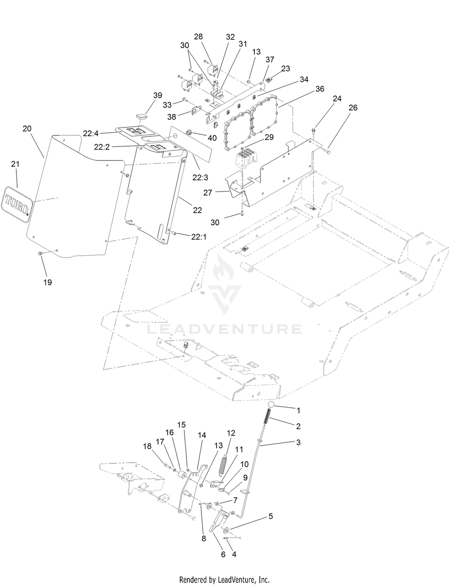 Parking Brake, Steering Tower and Power Center Assembly