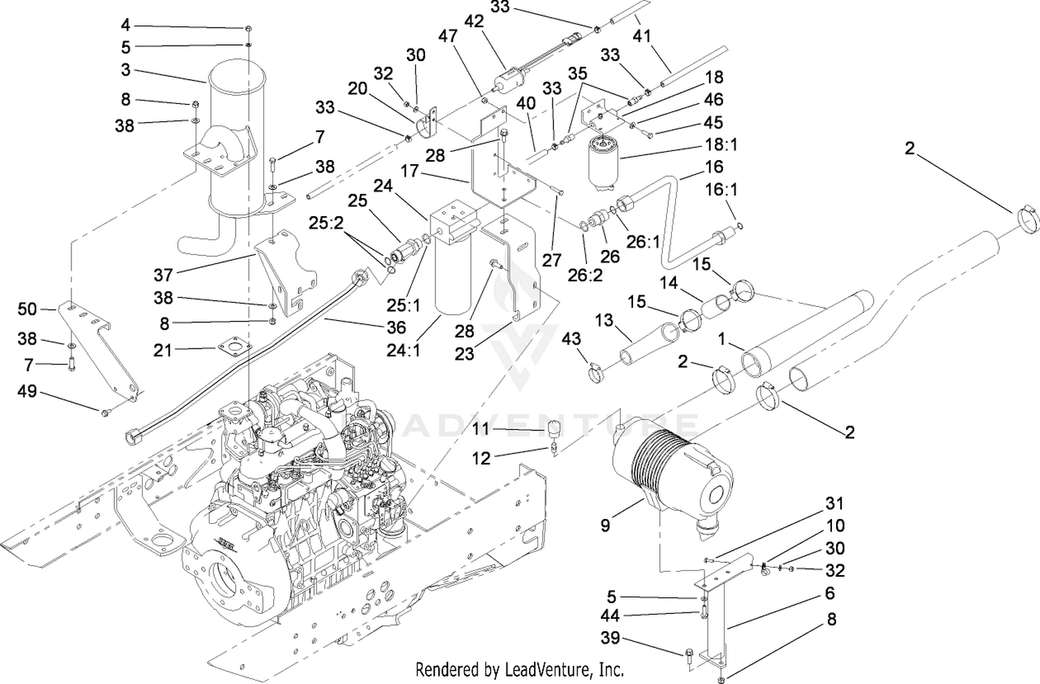 Oil/Water/Fuel Filter, Muffler and Air Cleaner Assembly