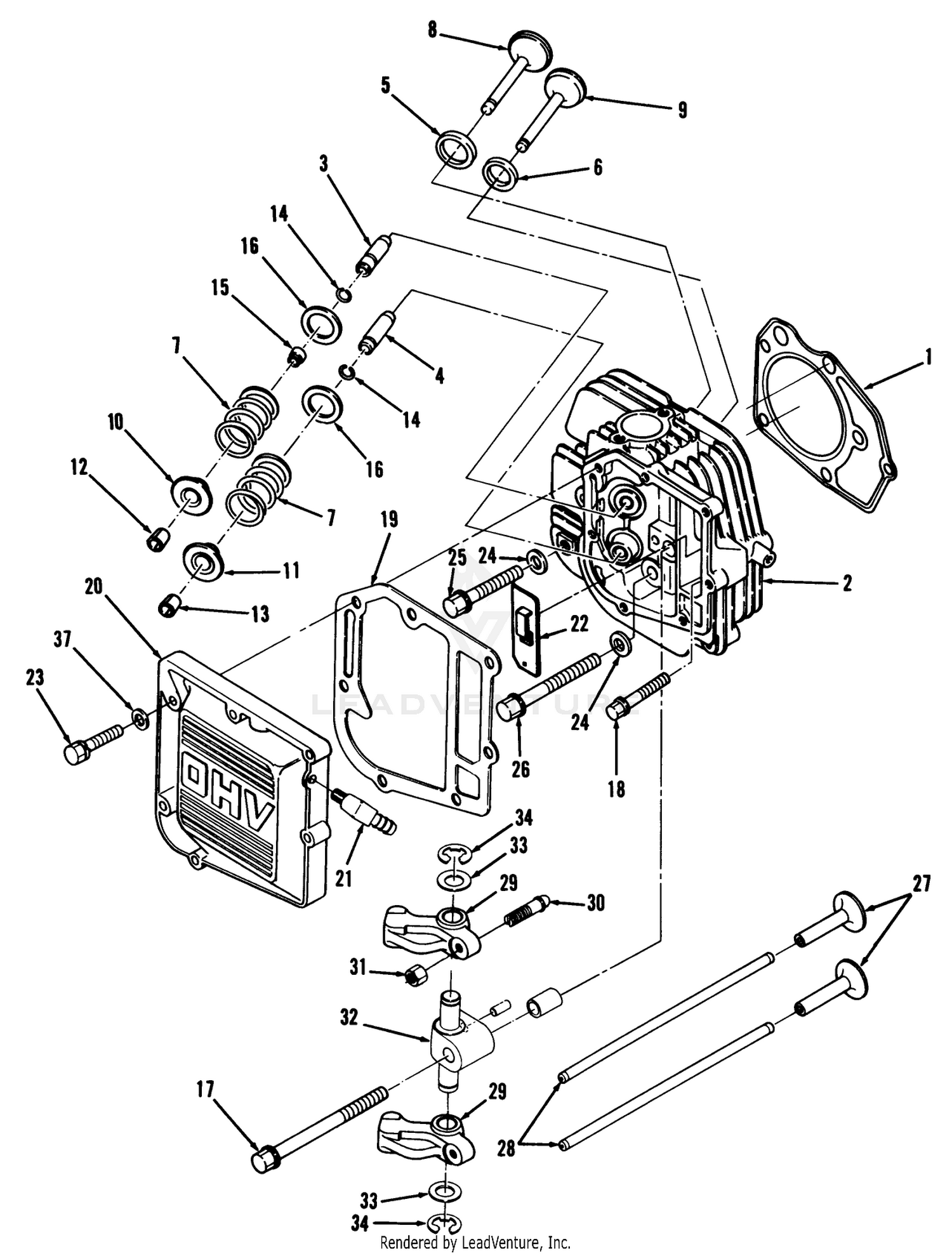 12hp Engine Cylinder Head  Valves Assembly