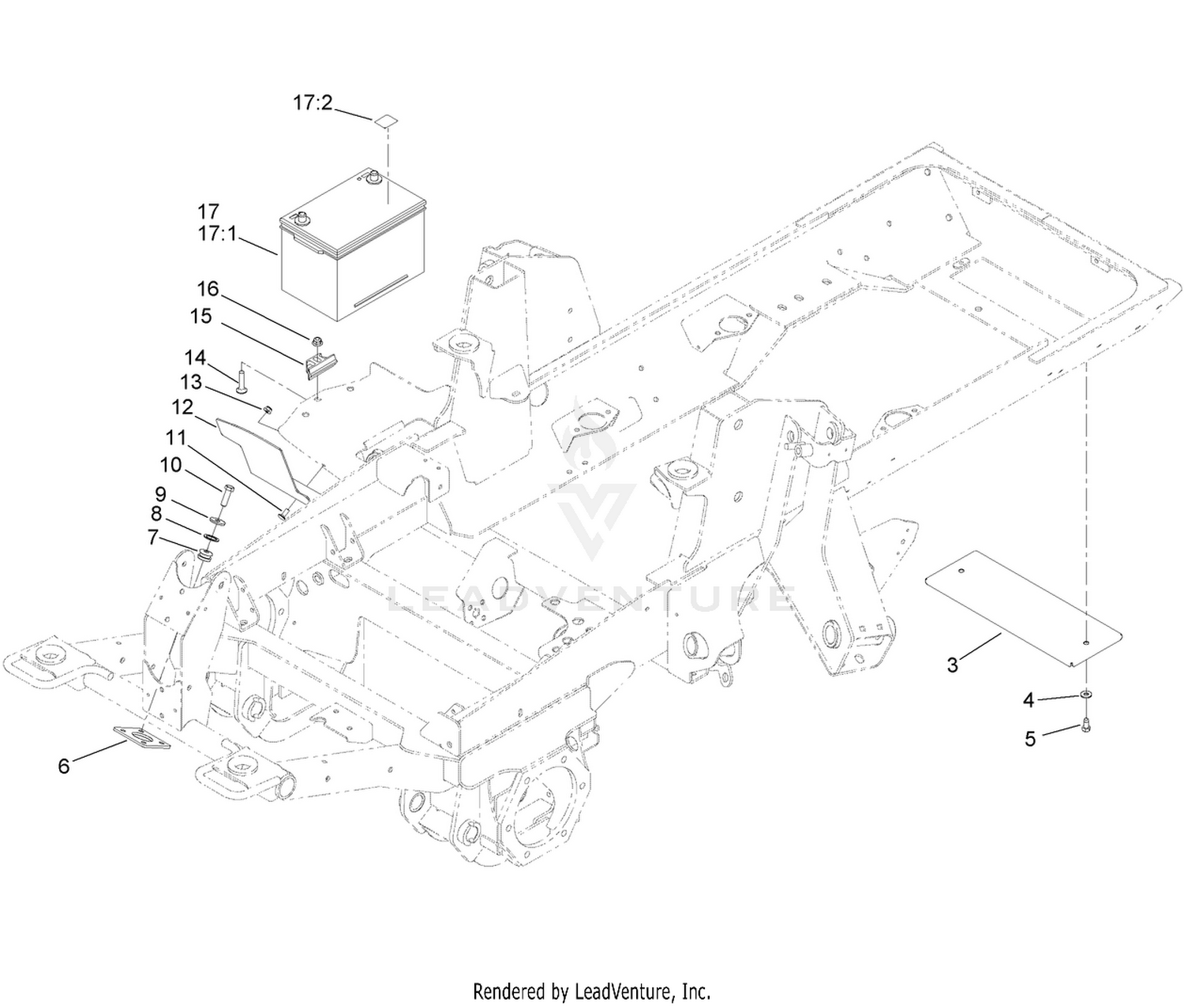 Battery, Rear Cover and Steer Valve Mount Assembly
