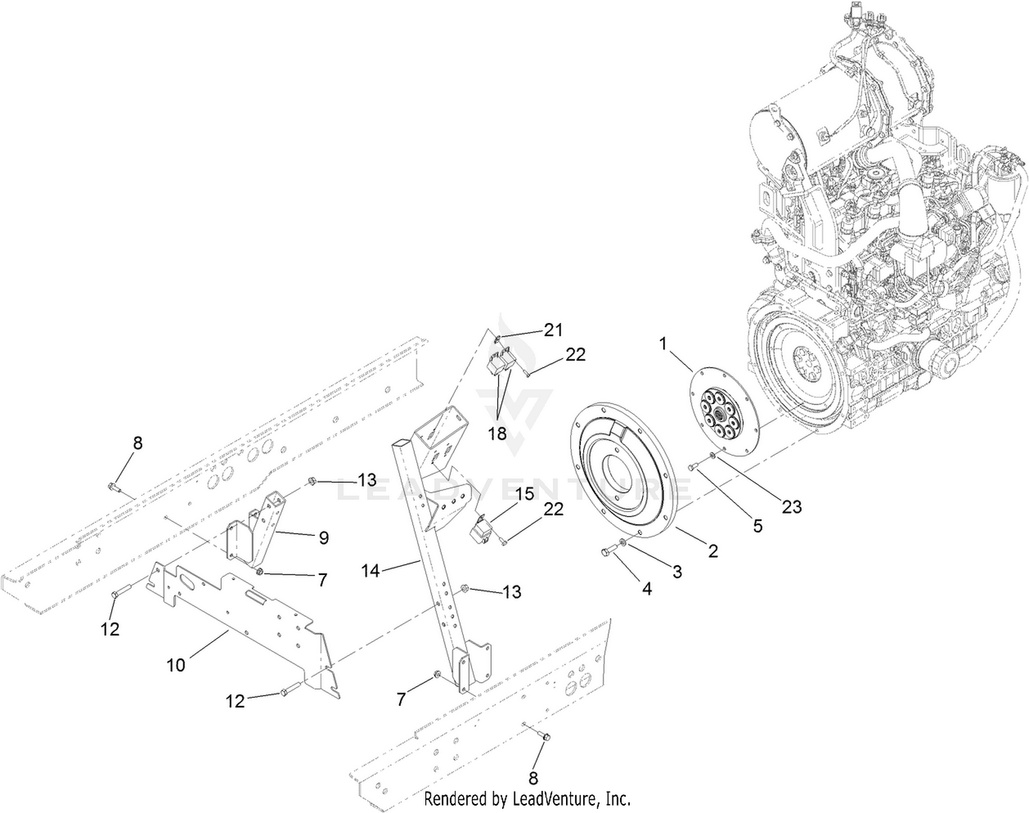 Engine and Flywheel Mounting Assembly