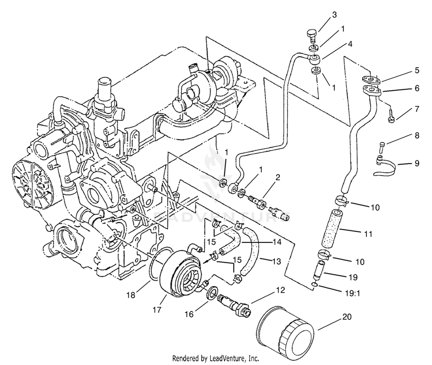 Filter, Oil Cooler, and Pipe Assembly