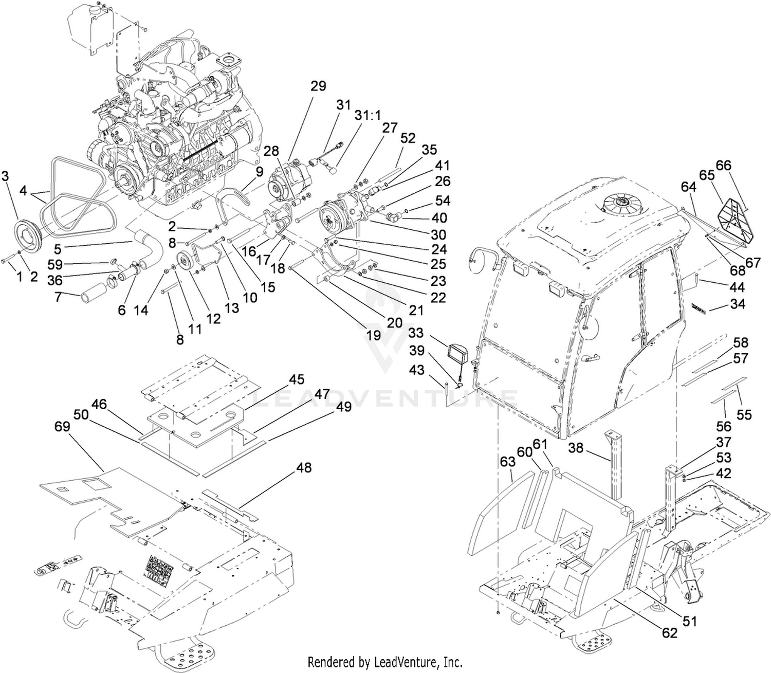 Cab Installation, Alternator and  Compressor Assembly