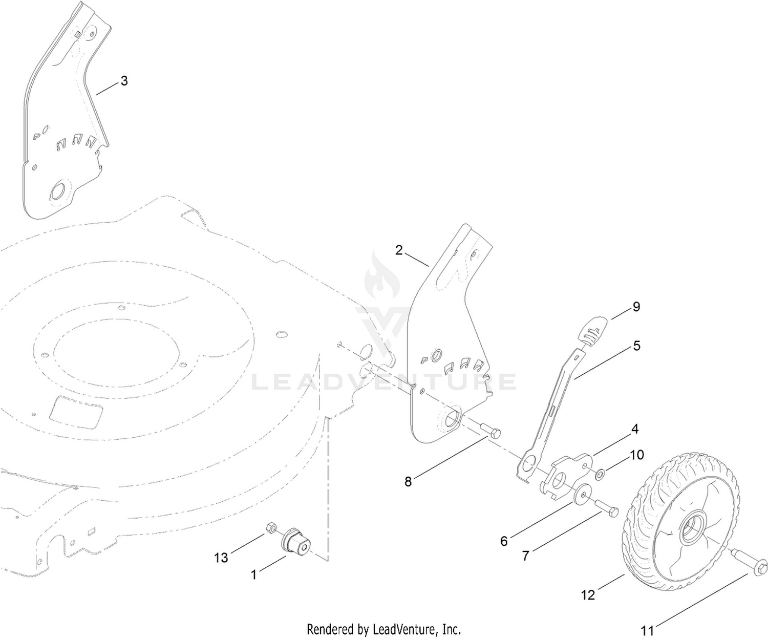 Rear Wheel and Height-of-Cut Assembly