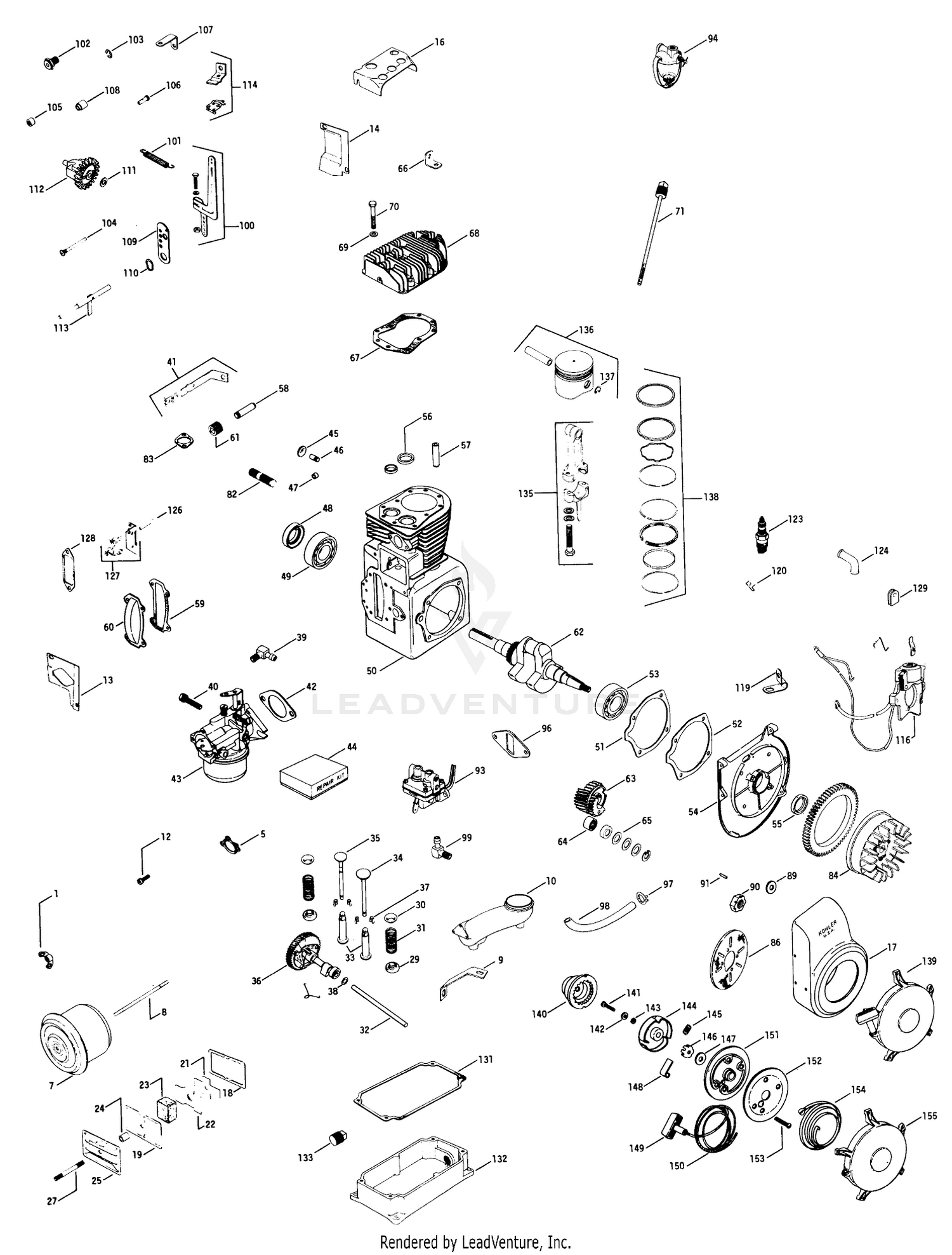 ENGINE KOHLER ASSEMBLY-MODEL K-321PT SPEC. NO. 60210D