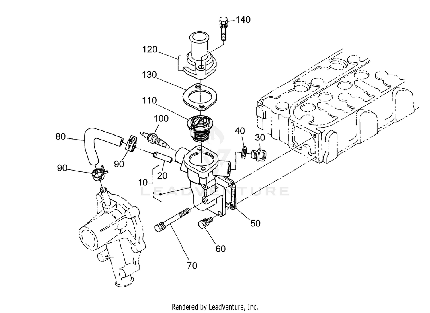 Water Flange and Thermostat Assembly