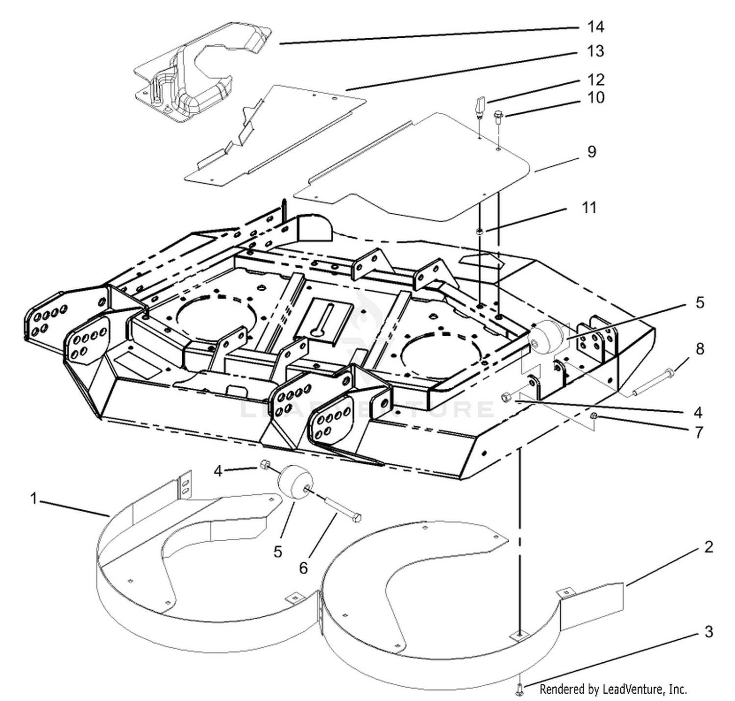 Right Hand Deck  Rear Discharge Chamber and Cover Assembly