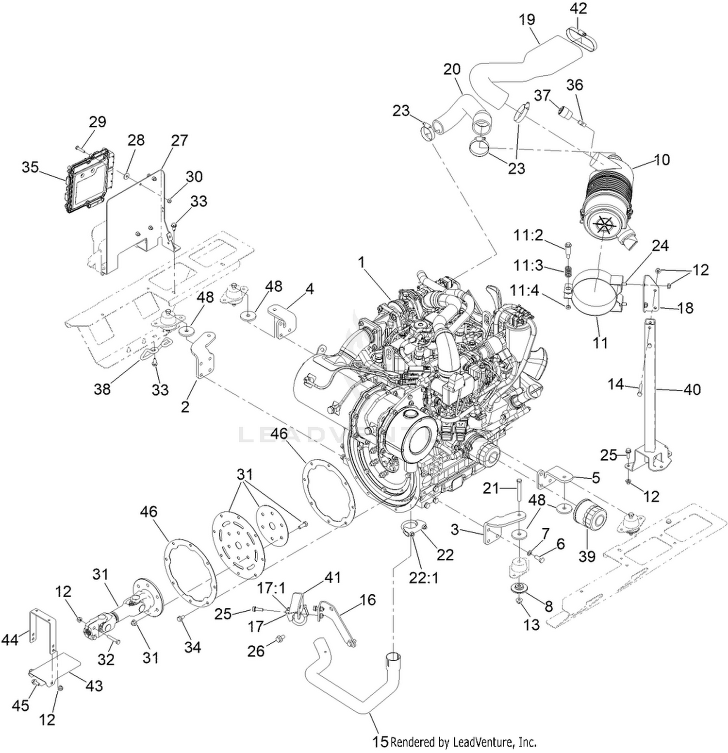 Engine, Air Cleaner and Drive Shaft Assembly