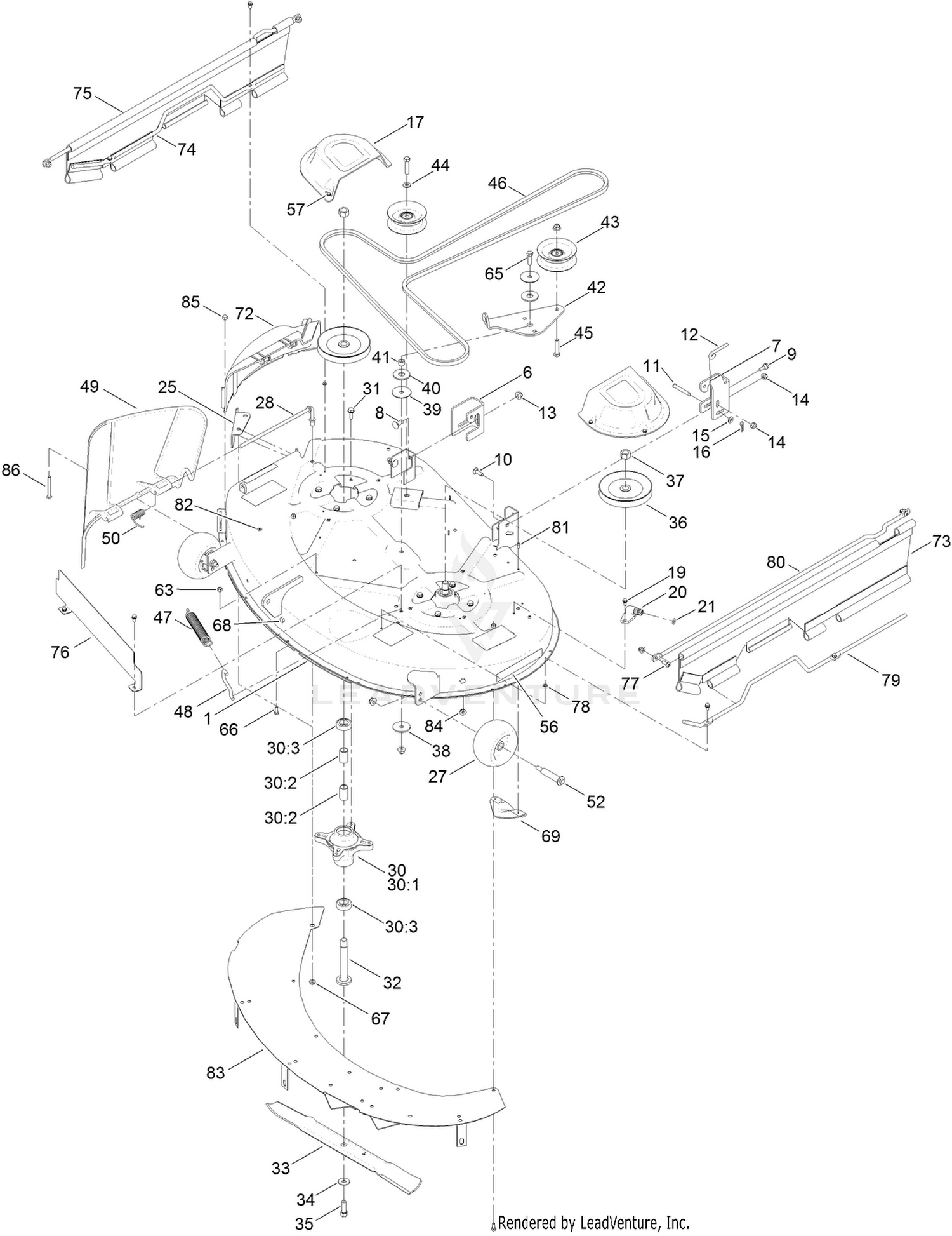 42 Inch Deck, Belt and Blade Assembly