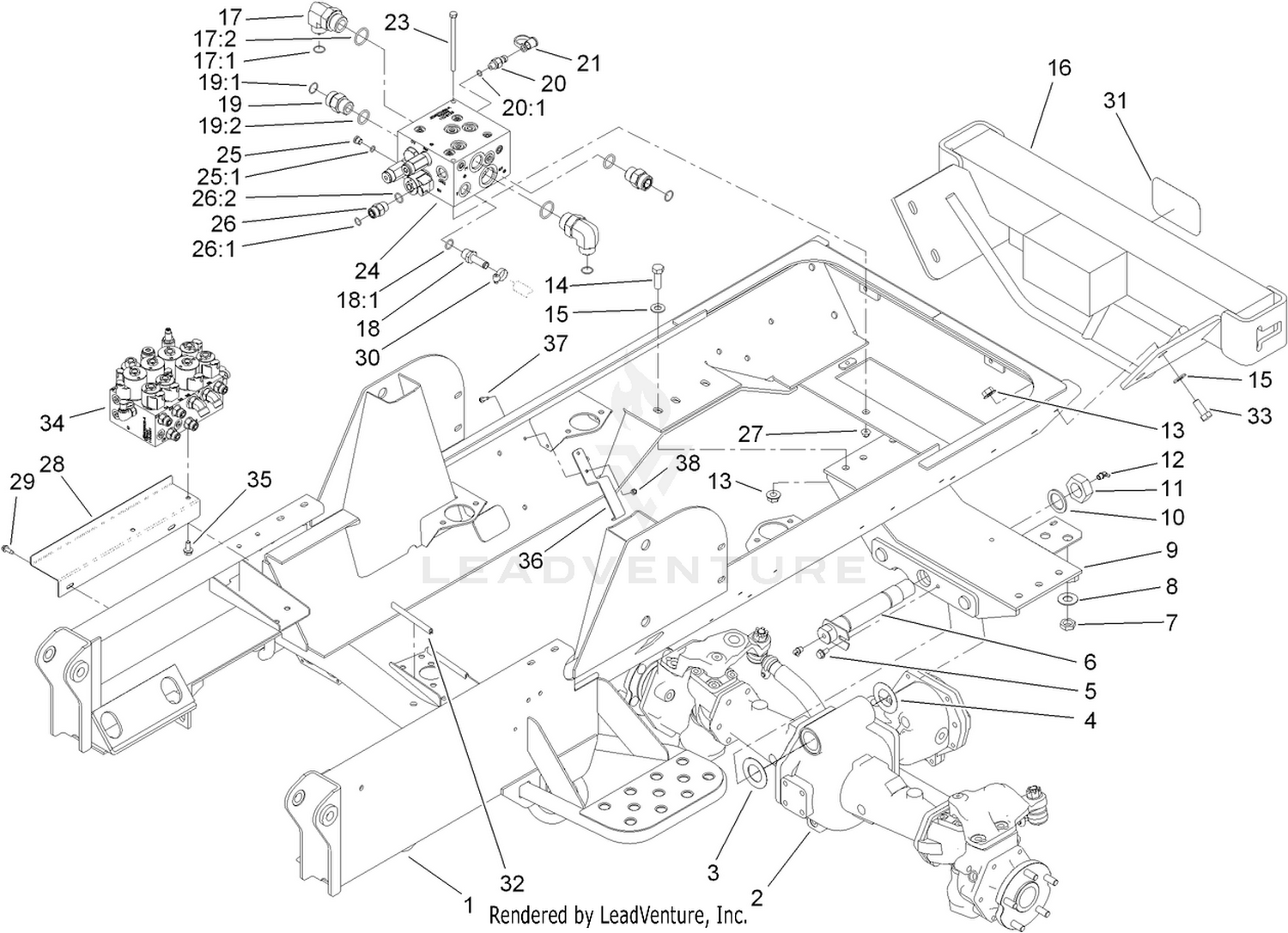 Frame, Rear Axle Mount and Bumper Assembly