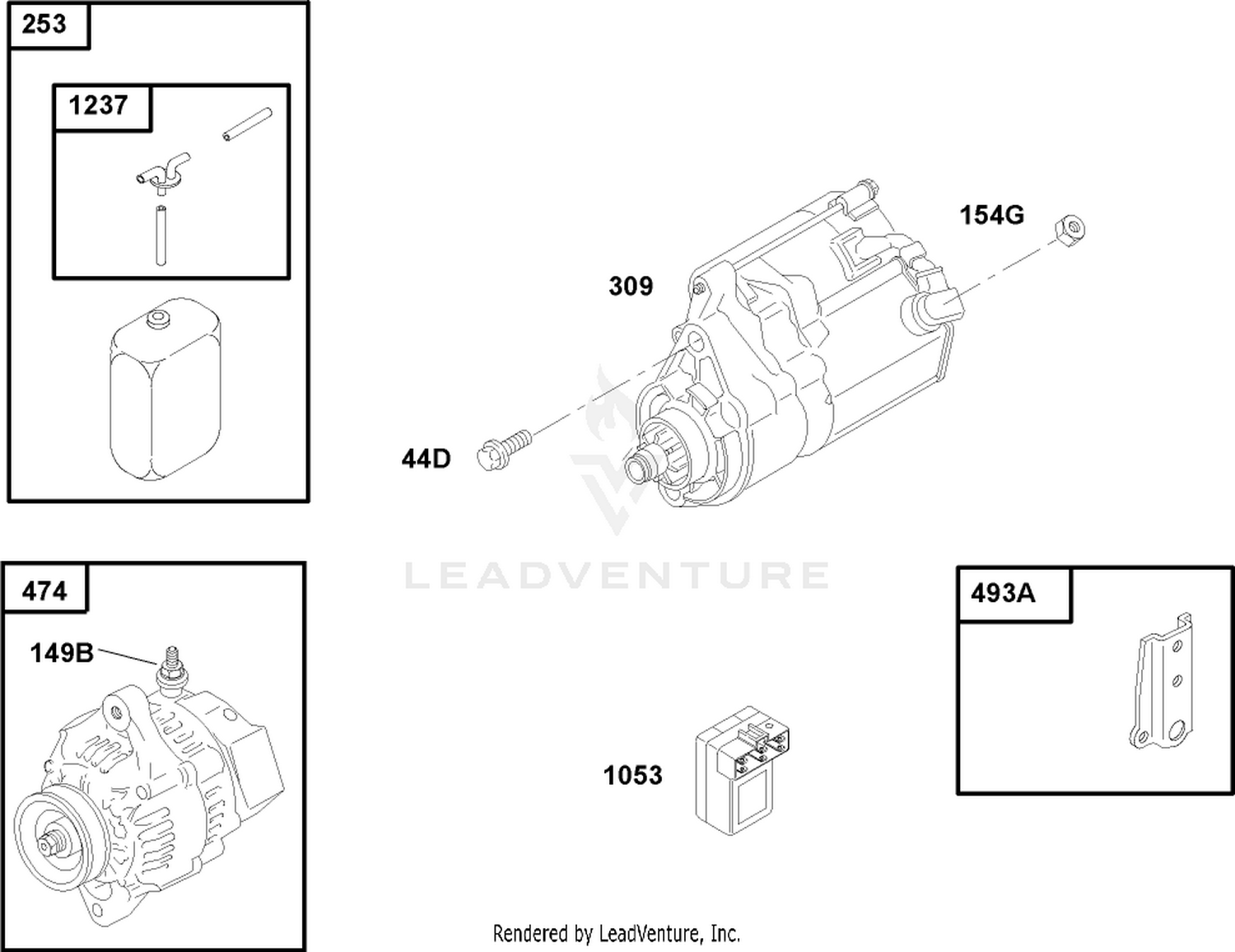 Alternator, Starter and Surge Tank Assembly