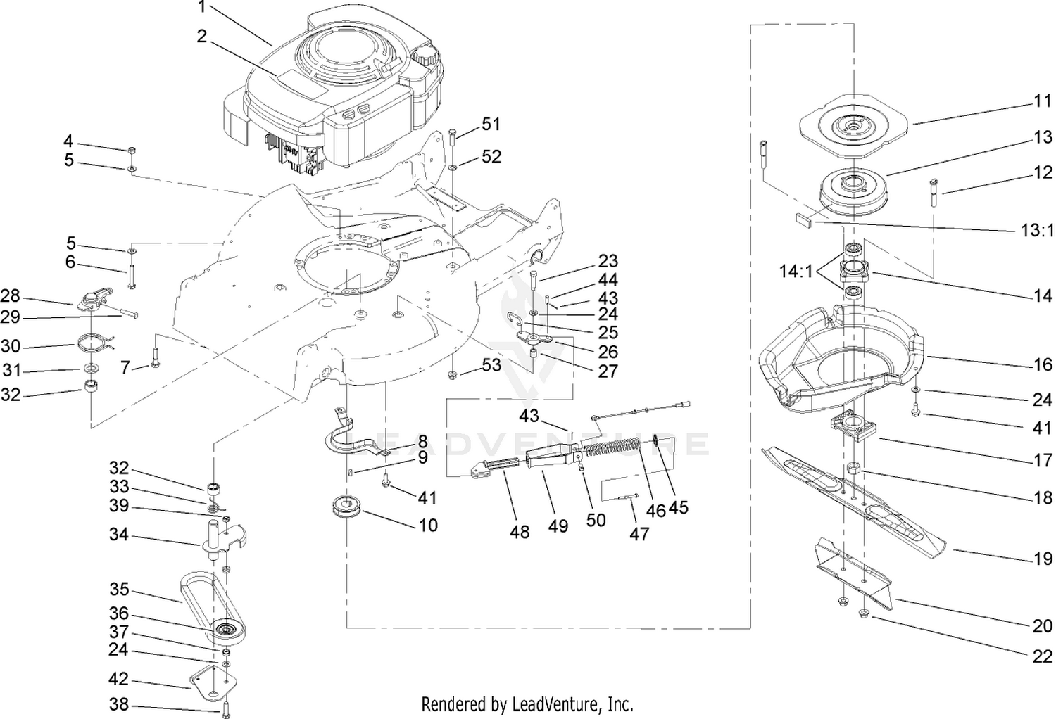 Engine, Belt and Blade Assembly