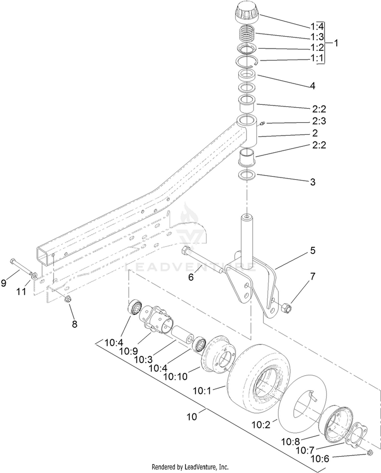 Right Hand and Left Hand Castor Arm and Wheel Assembly