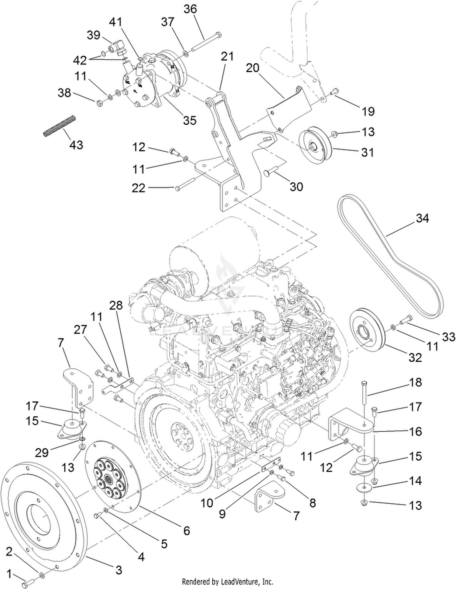 Flywheel, Motor Mount and Compressor Assembly