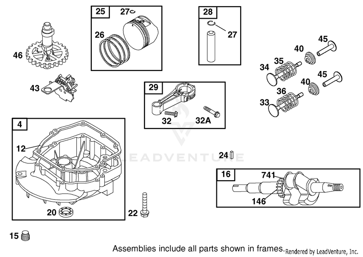 Crankcase / Crankshaft / Piston / and Valve Assembly Briggs and Stratton Model 12F802-1770-B1