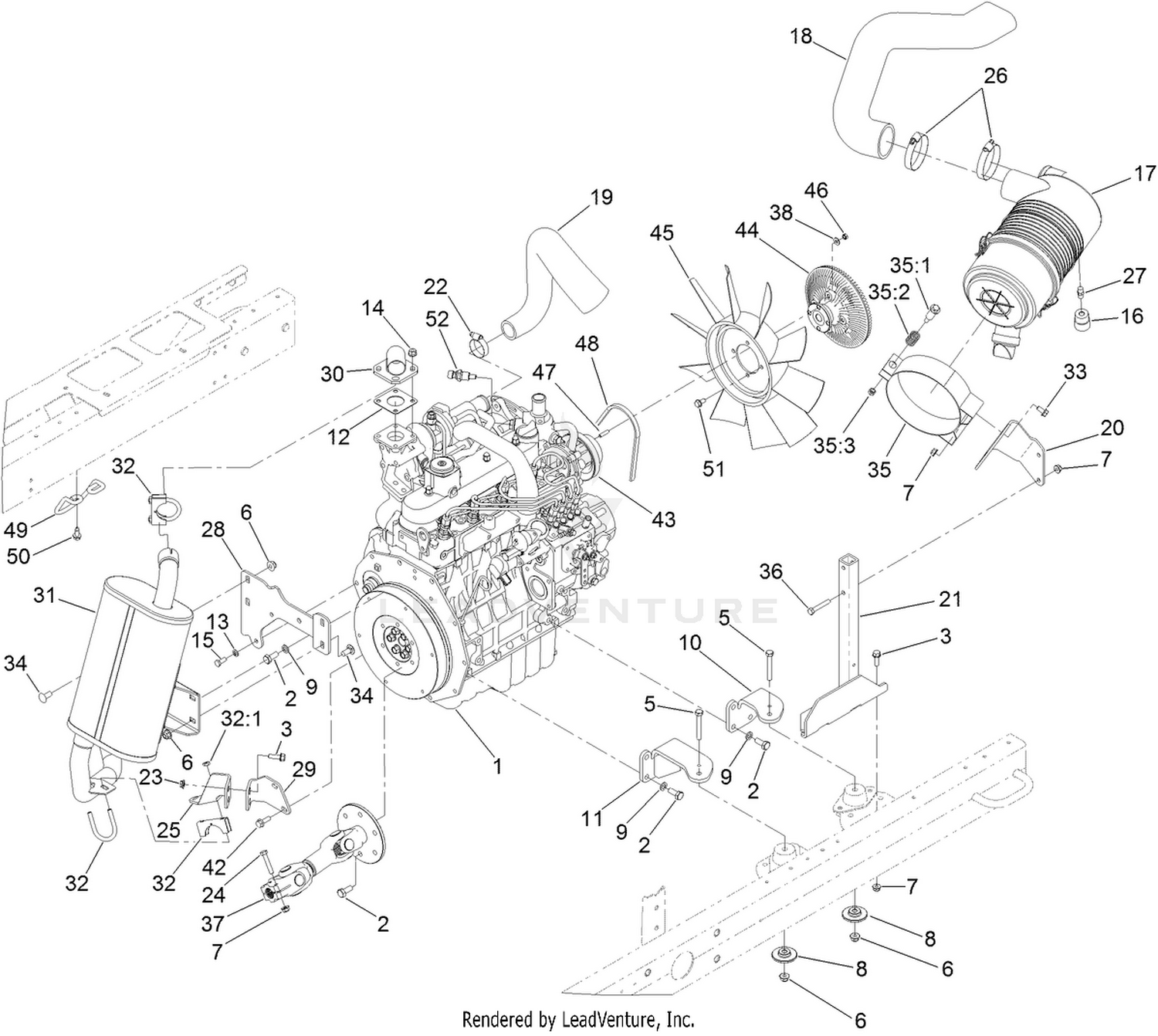 Engine, Muffler and Air Cleaner Assembly
