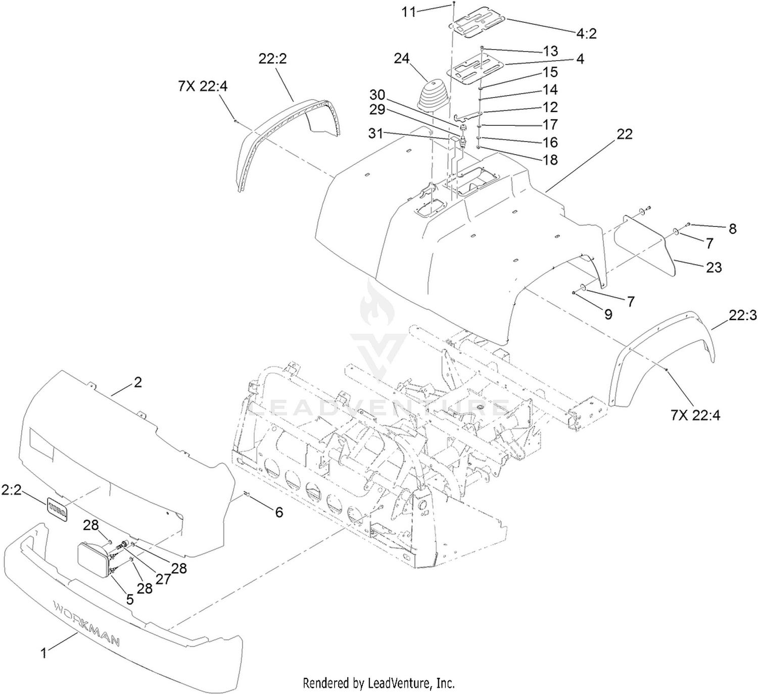 Bumper, Hood and Seat Base Assembly