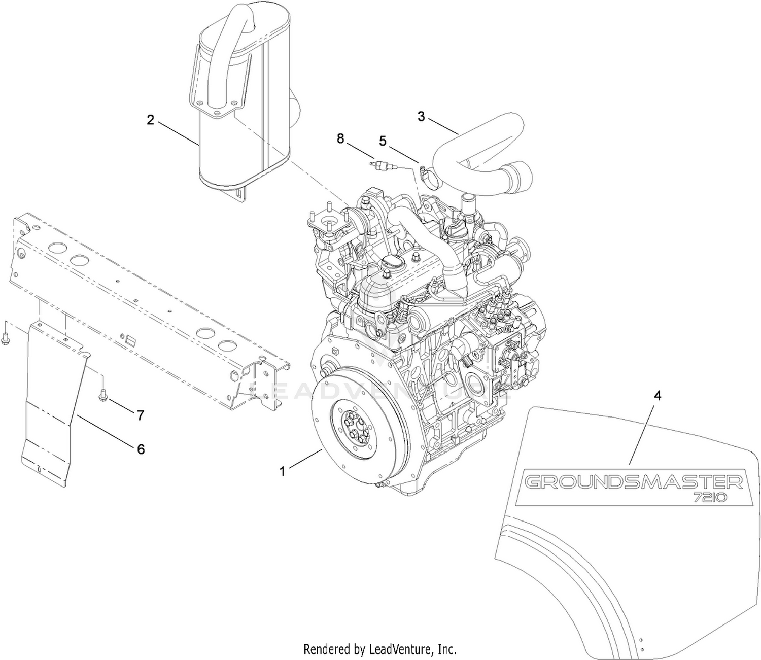 Engine, Muffler and Shield Assembly