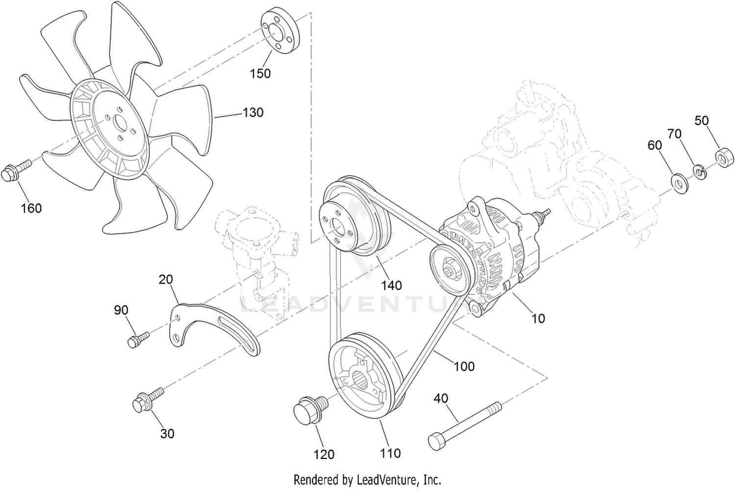 Alternator, Pulley and Fan Assembly