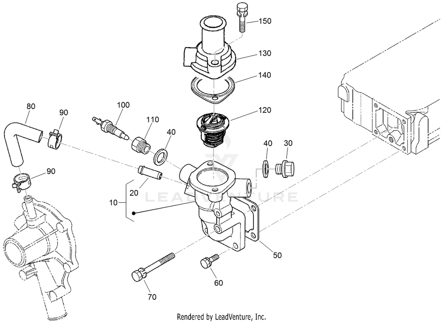Water Flange and Thermostat Assembly