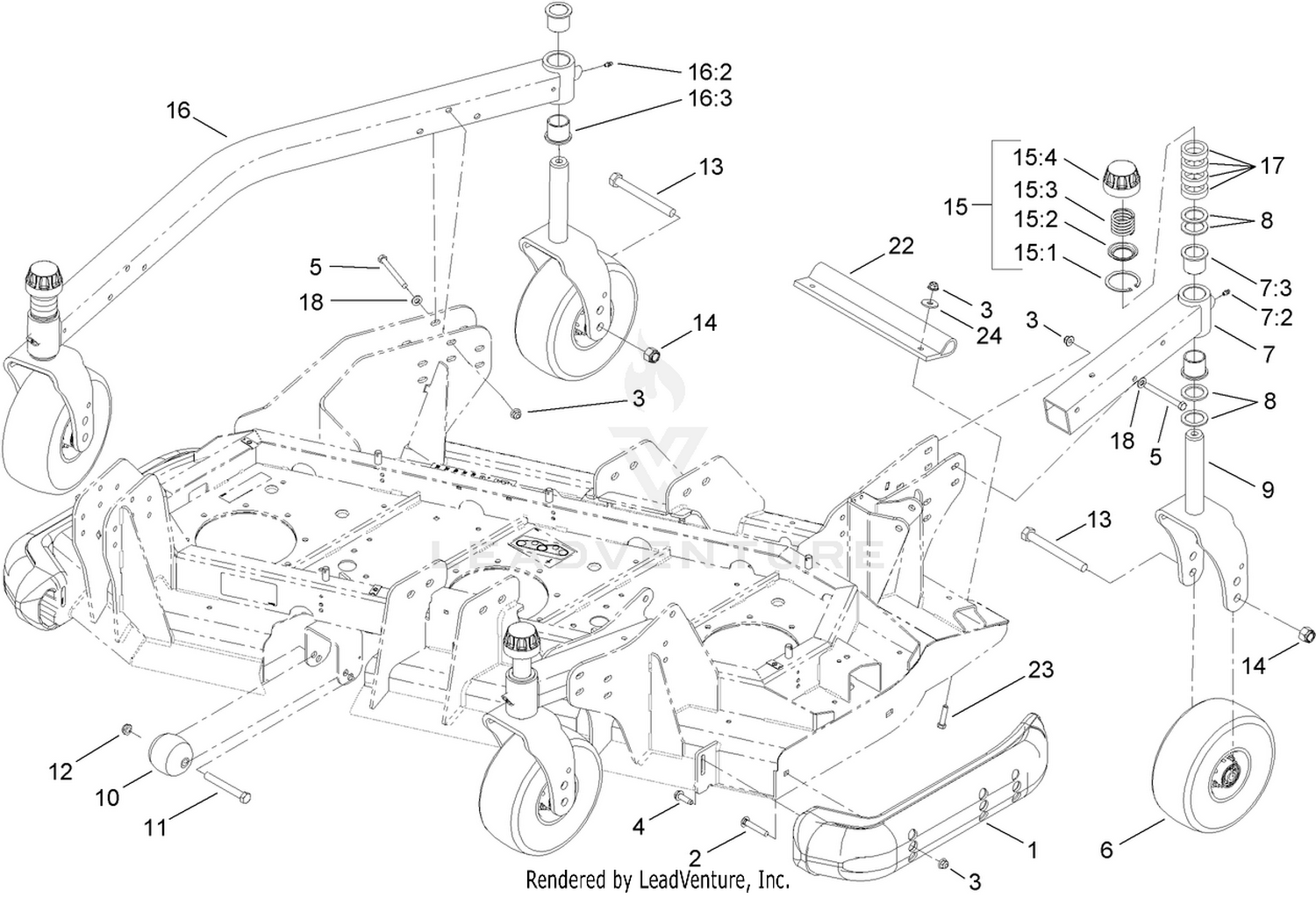 Right Deck  Roller, Skid and Caster Wheel Assembly