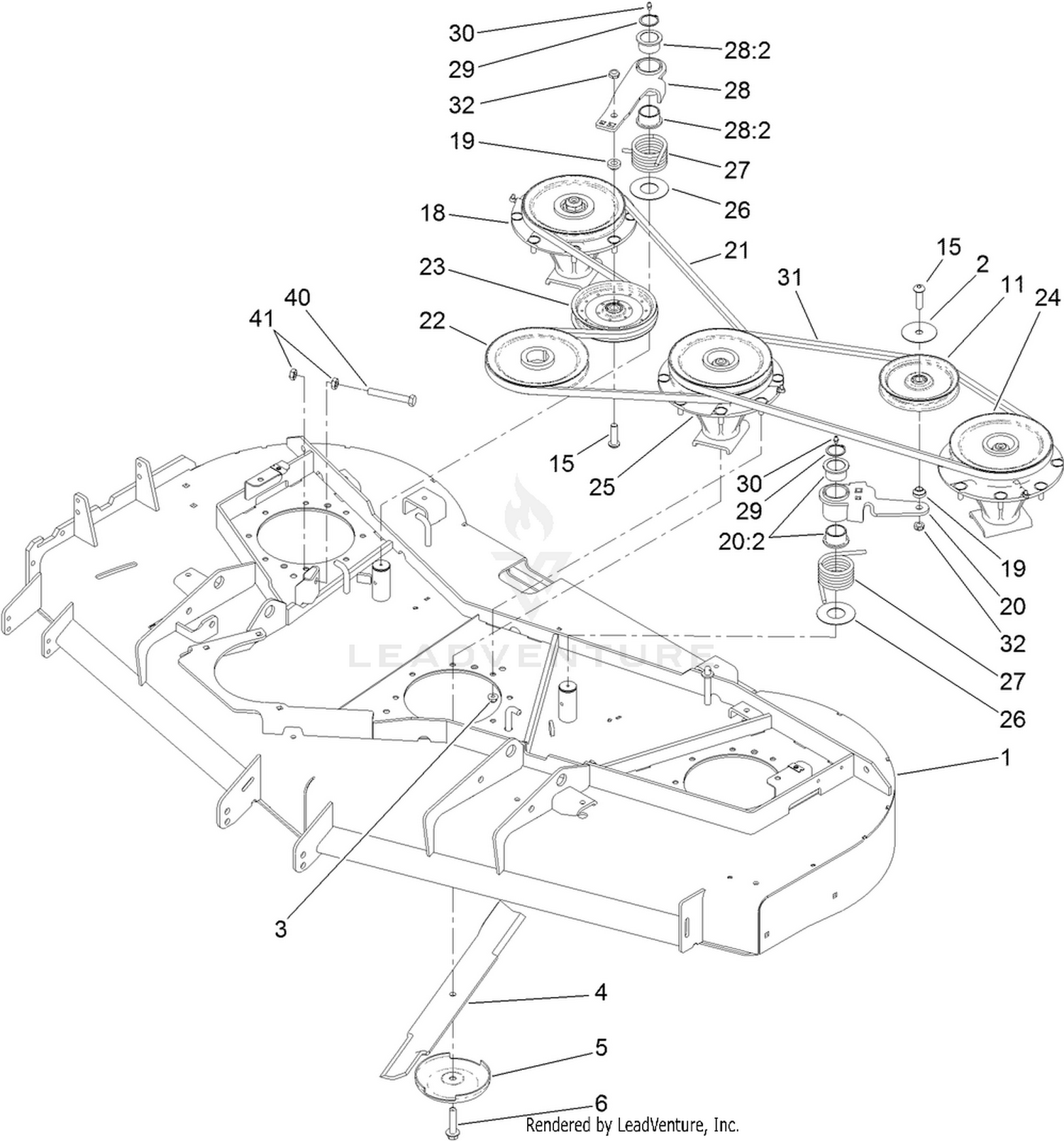 Deck, Spindle, Blade, Belt and Pulley Assembly