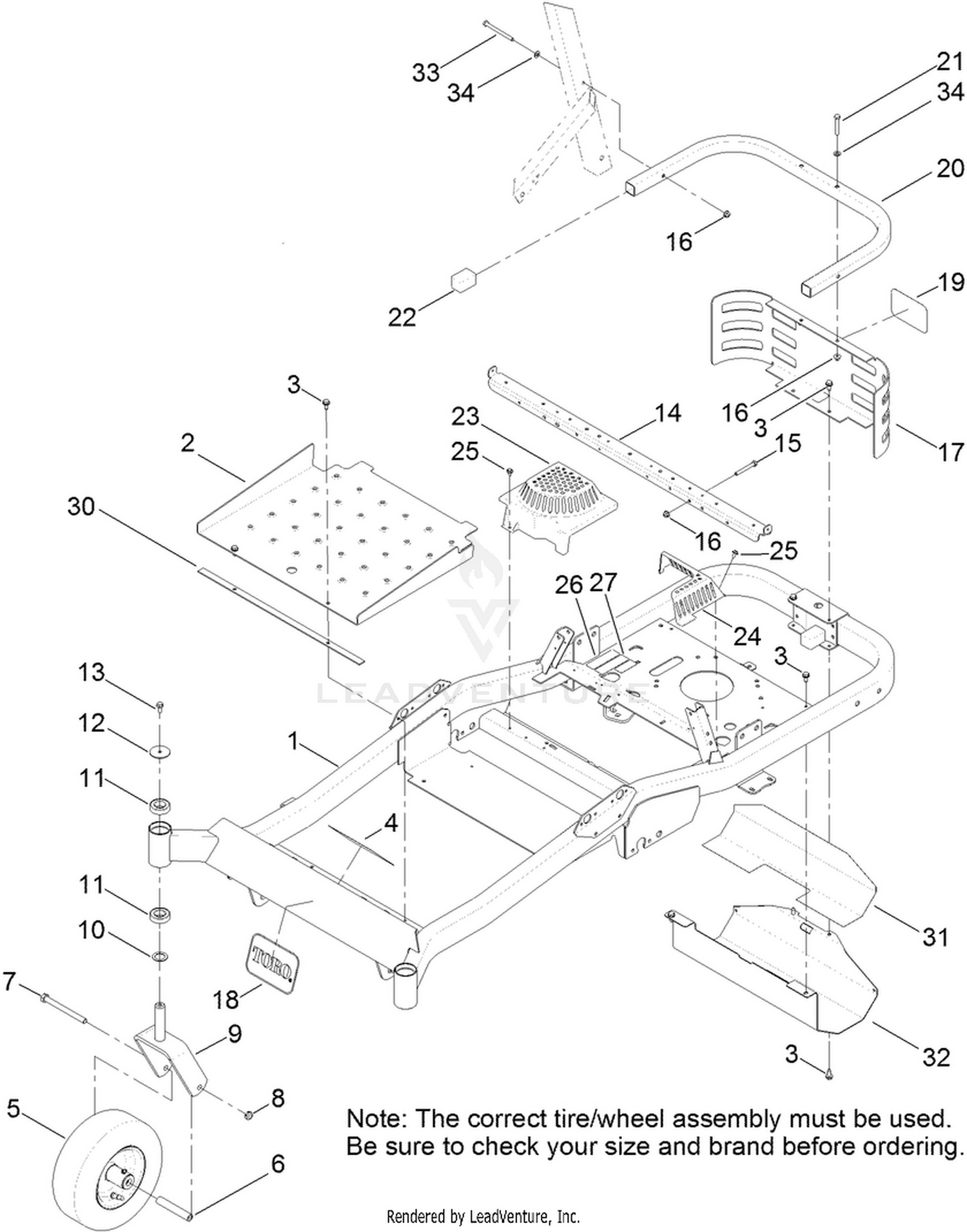 Frame, Front Axle and Caster Wheel Assembly