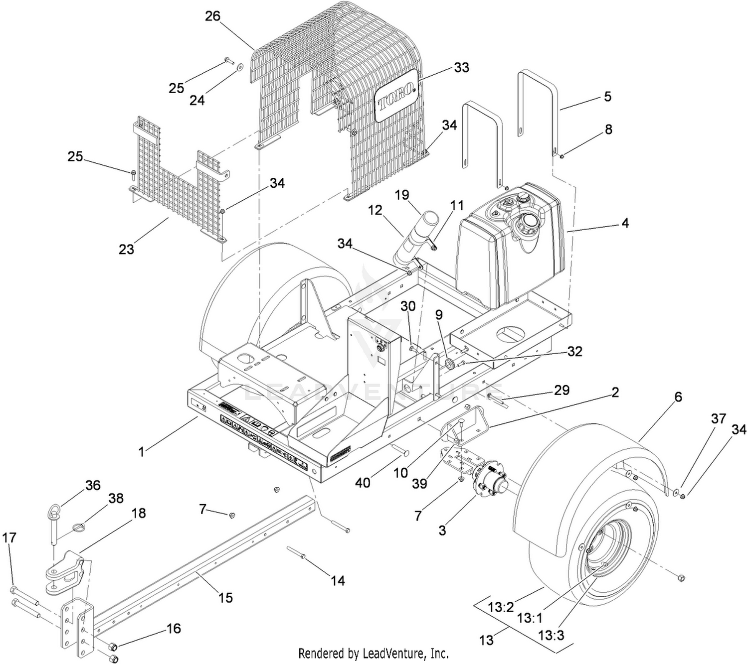 Hitch, Trailer, Fuel Tank, Hub and Wheel Assembly