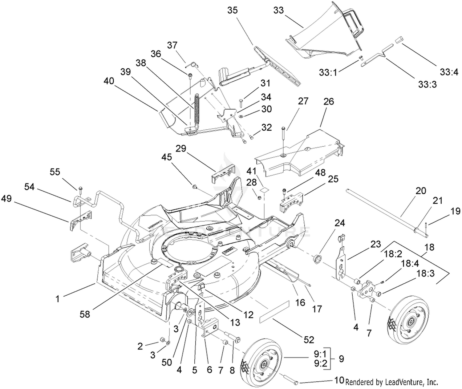 Deck, Chute and Wheel Assembly