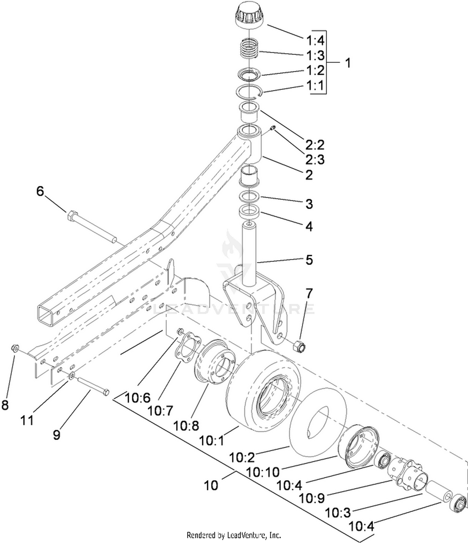 Right and Left Hand Caster Arm and Wheel Assembly