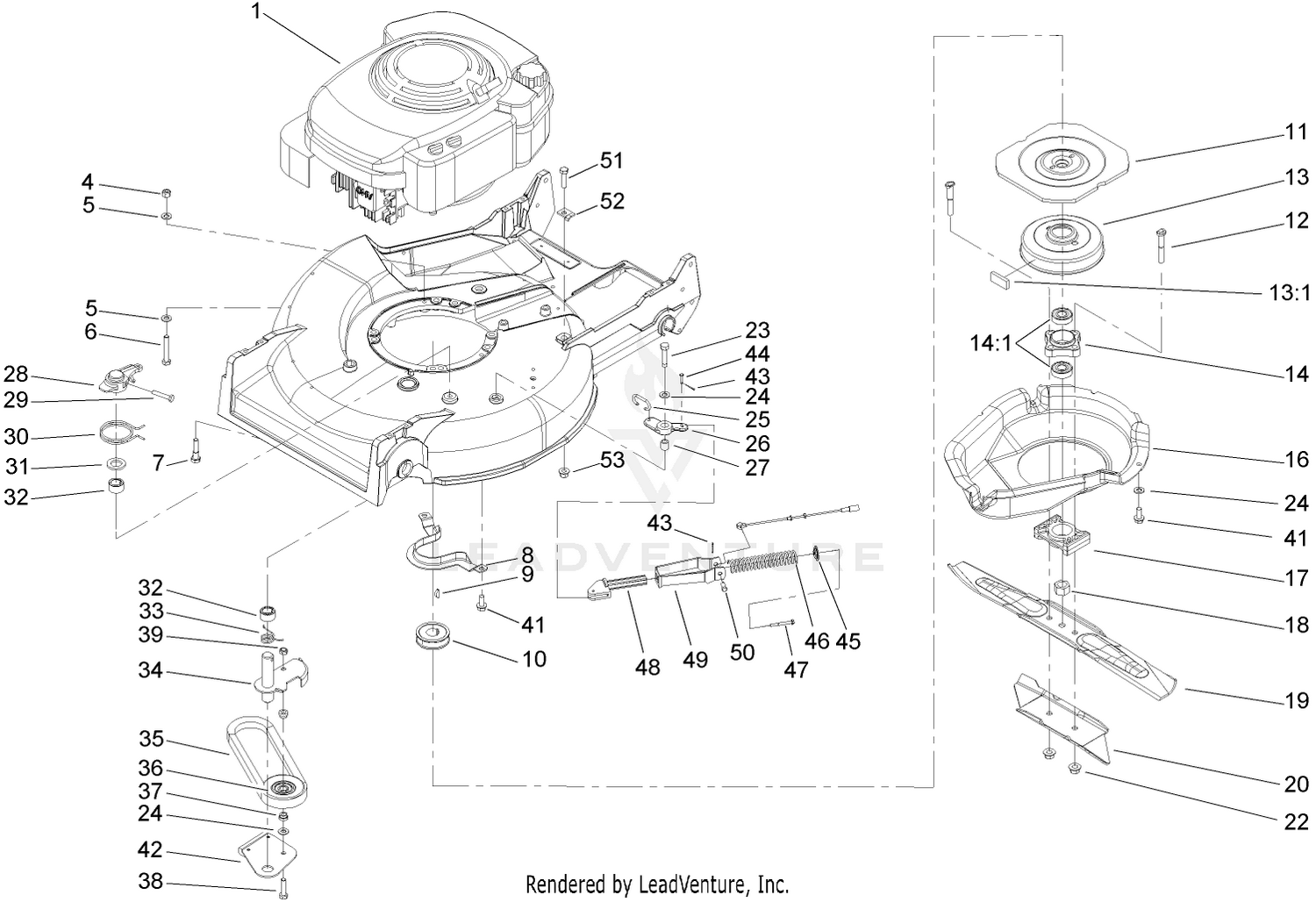 Engine, Belt and Blade Assembly