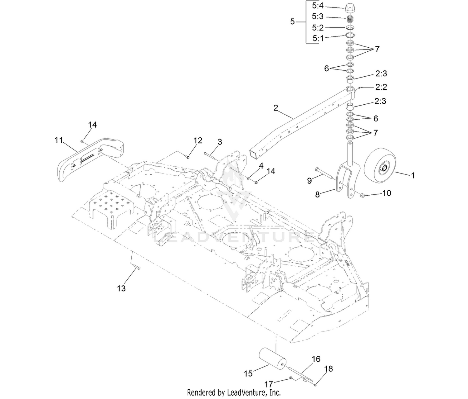 Center Deck Roller, Skid and Caster Wheel Assembly